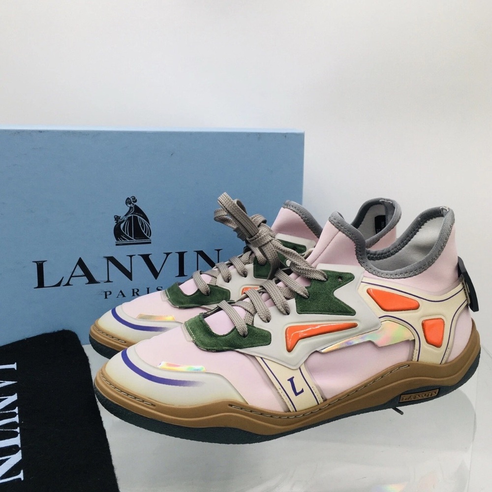 LANVIN Fm Skdmin Necu Neoprene H18 Pink/ Light Grey Men’s Sneakers Size US 10 M